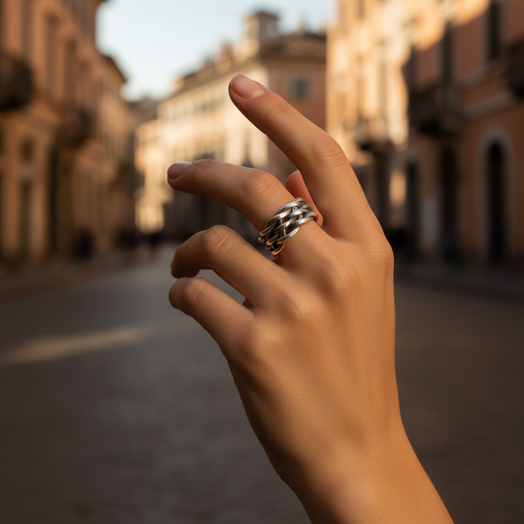 Anello Argento Puro Intrecciato - Ruas de Milão