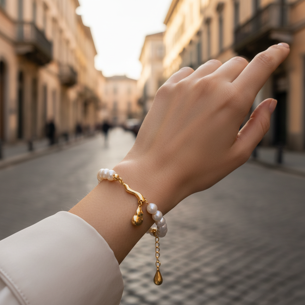 Bracciale Perla Goccia Preziosa - Dourada