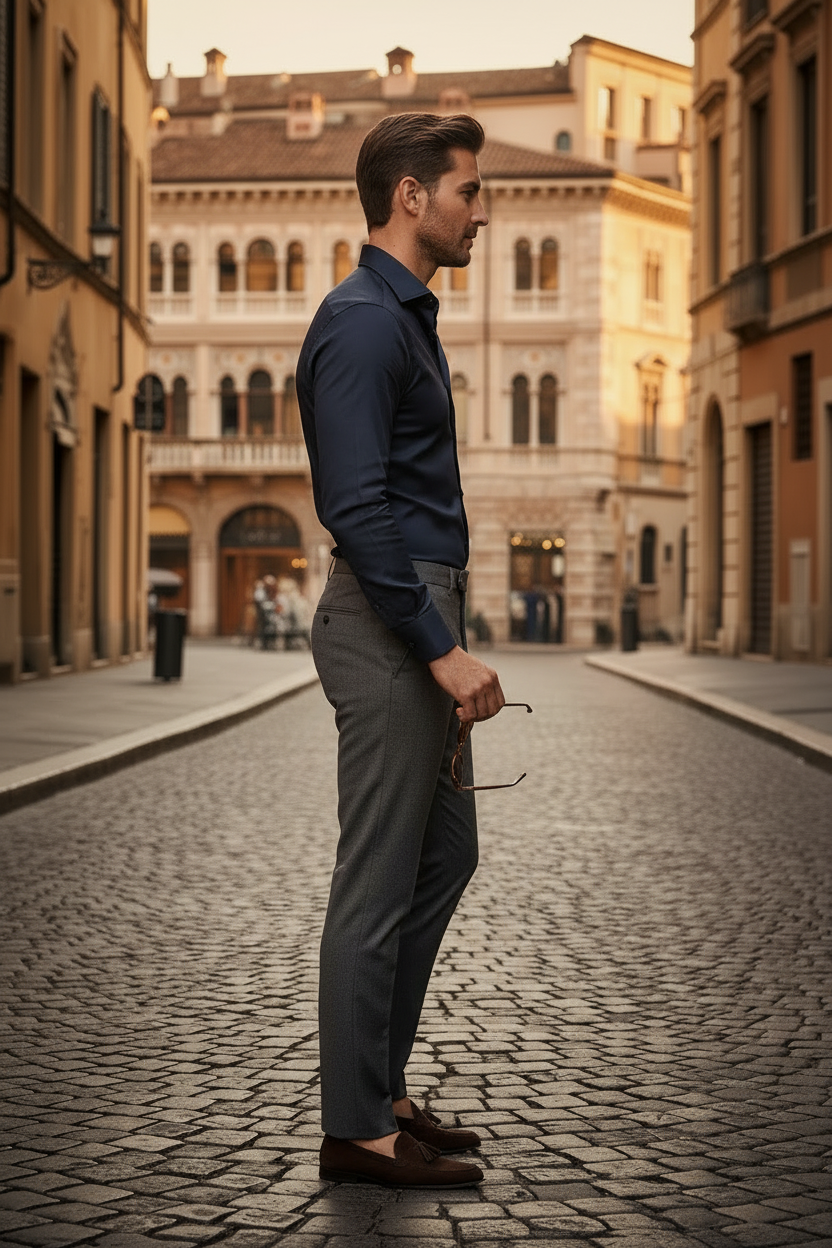 Camicia Romano Slim Fit - Azul Escuro lateral
