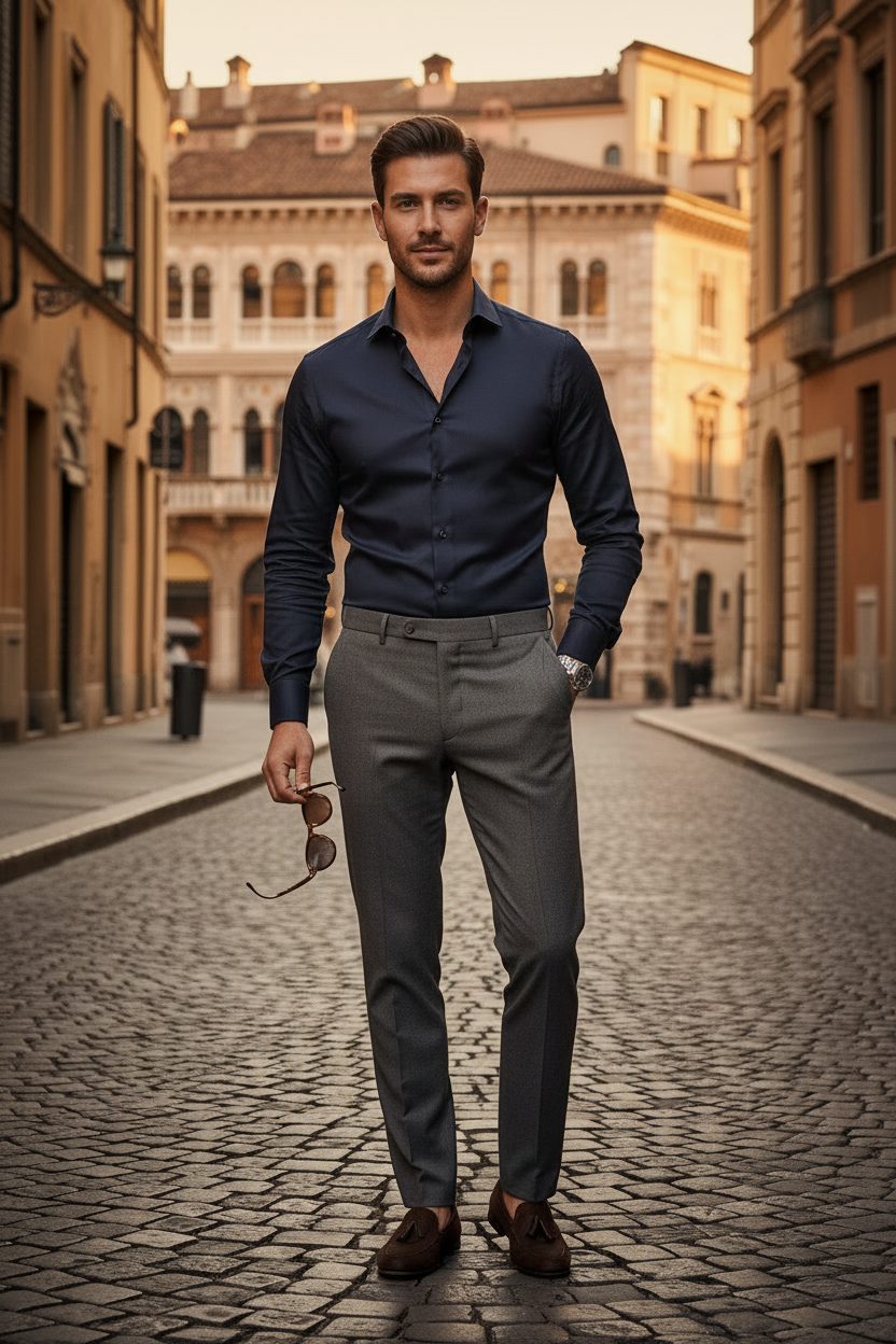 Camicia Romano Slim Fit - Azul Escuro