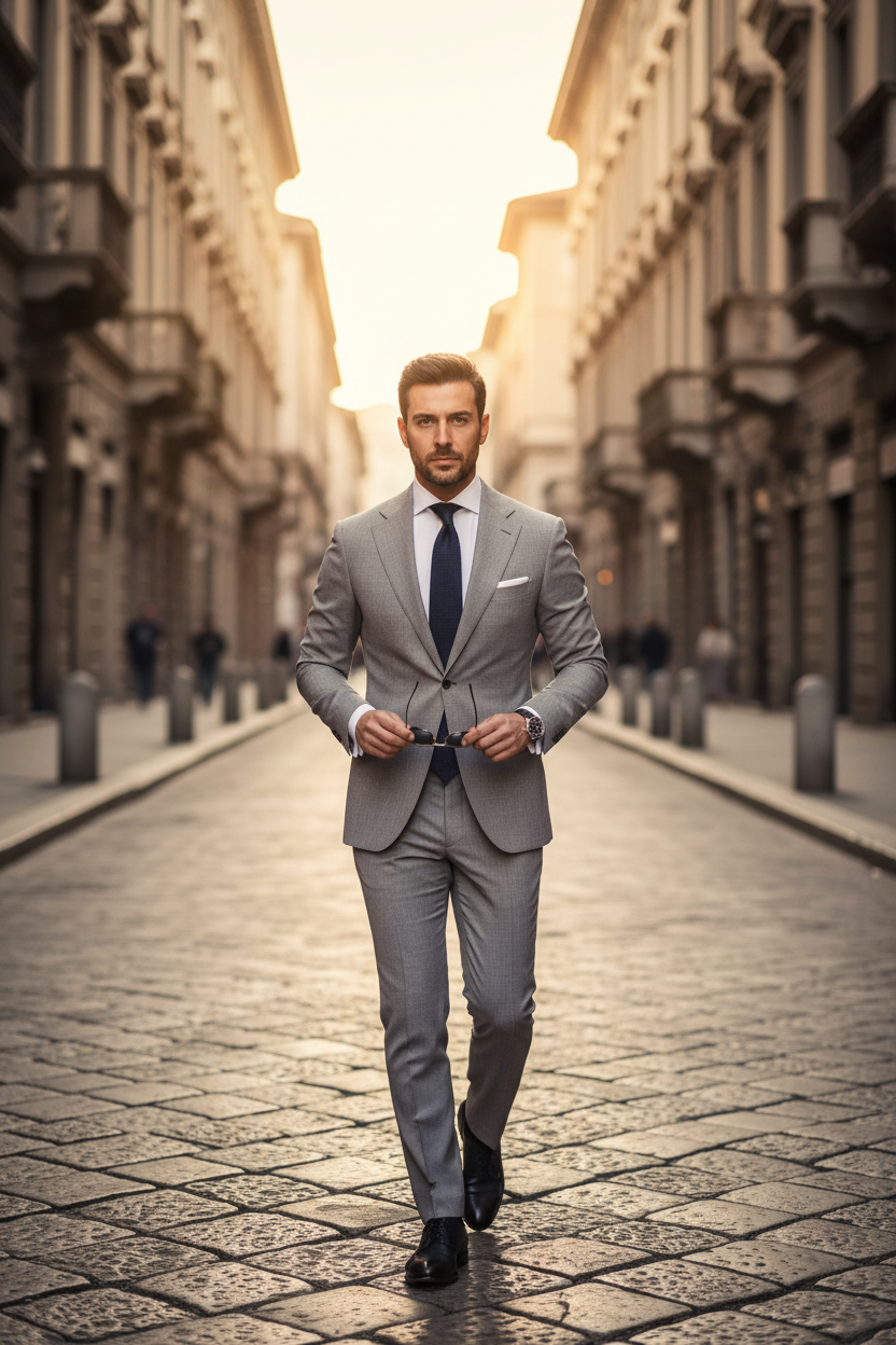 Completo Uomo Business Slim Raffinato - Cinzento Claro - Milão