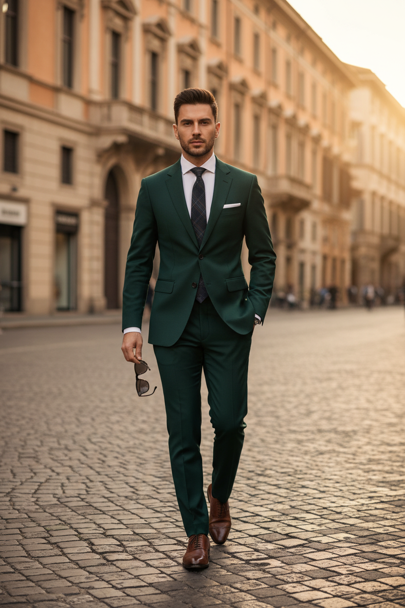 Completo Uomo Business Slim Raffinato - Verde Esmeralda - Milão