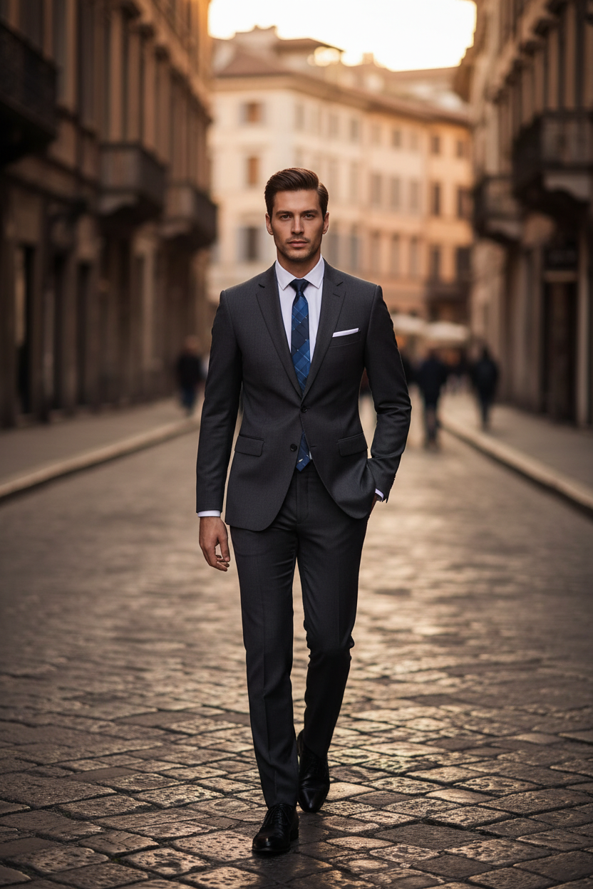 Completo Uomo Business Slim Raffinato - Cinzento Escuro - Milão